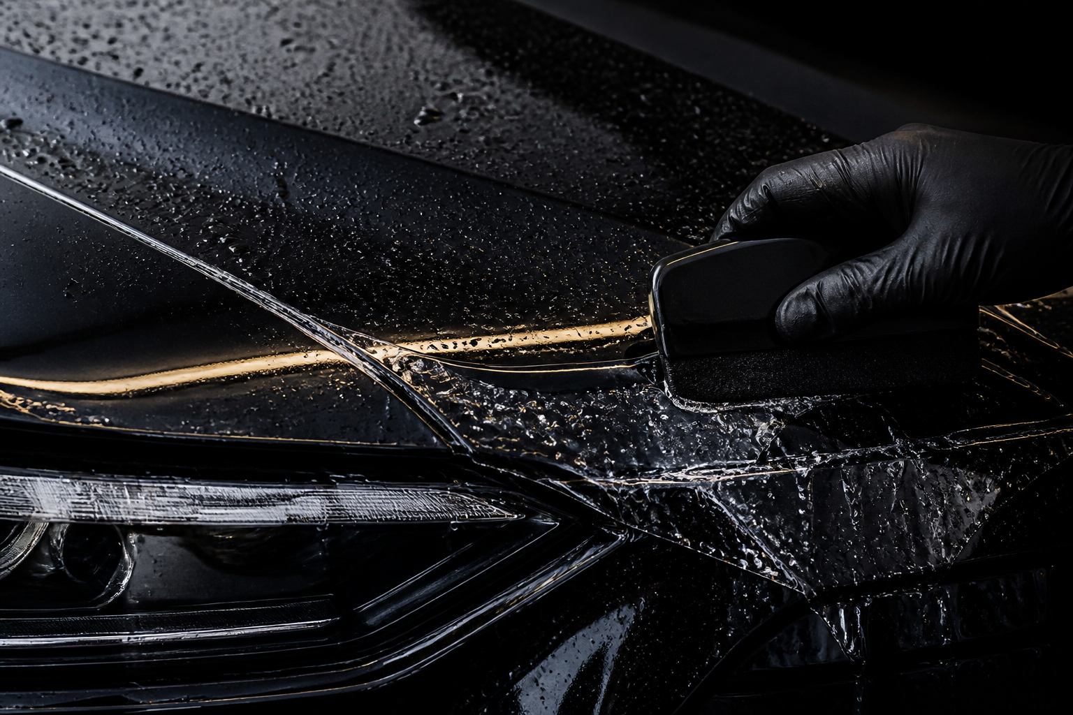 Paint protection film being applied over a vehicle panel